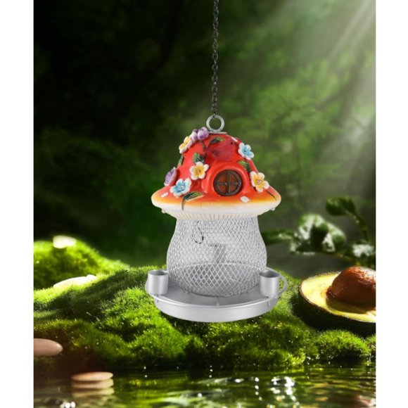 Large Solar Cell/ Metal Mesh/ Mushroom-Shaped Rasin Bird Feeder for Outdoors - Picture 7 of 12